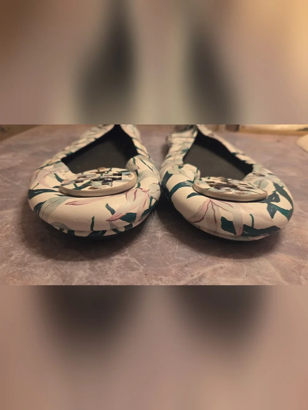Tory Burch White Floral Logo Ballet Flat